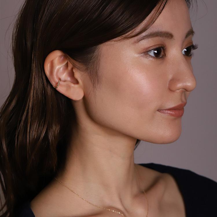 【土日限定2000円OFFクーポン有】 イヤーカフ 18金 イヤカフ k18 18k レディース ノンホール ピアス ウェーブ 凸凹 ノンホールピアス つけっぱなし 片耳 | DEVAS | 09