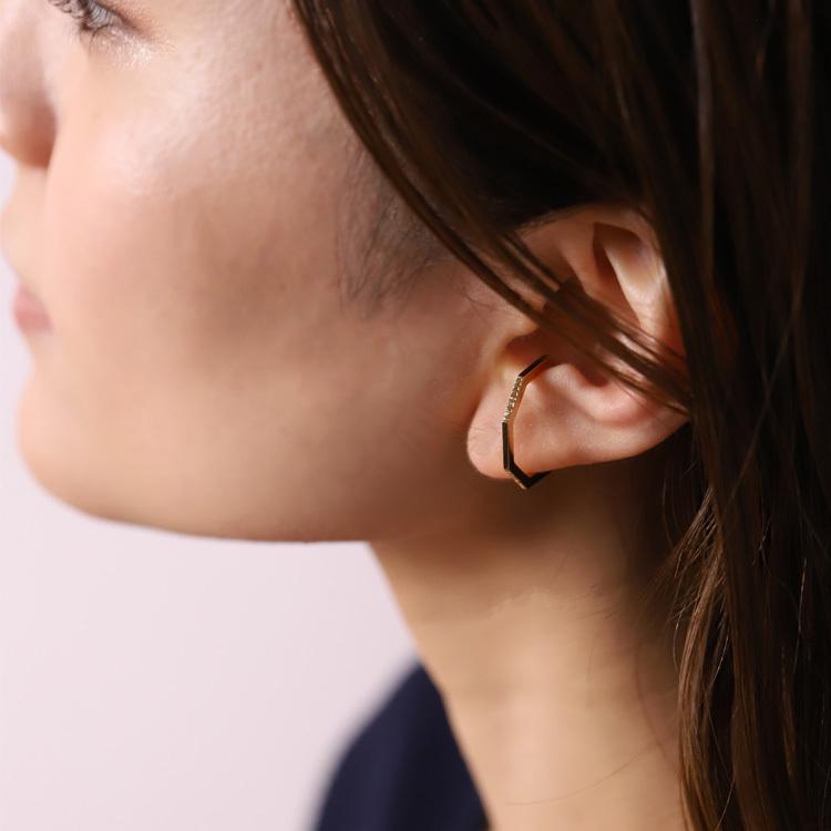 【土日限定3500円OFFクーポン有】 イヤーカフ 18金 イヤカフ k18 18k レディース ノンホール ピアス 八角形 オクタゴン ノンホールピアス 大ぶり 片耳 | DEVAS | 03