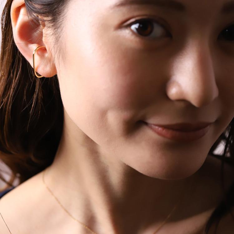 【土日限定2000円OFFクーポン有】 イヤーカフ 18金 イヤカフ k18 18k レディース ノンホール ピアス 楕円 ノンホールピアス つけっぱなし 大ぶり 片耳 | DEVAS | 10