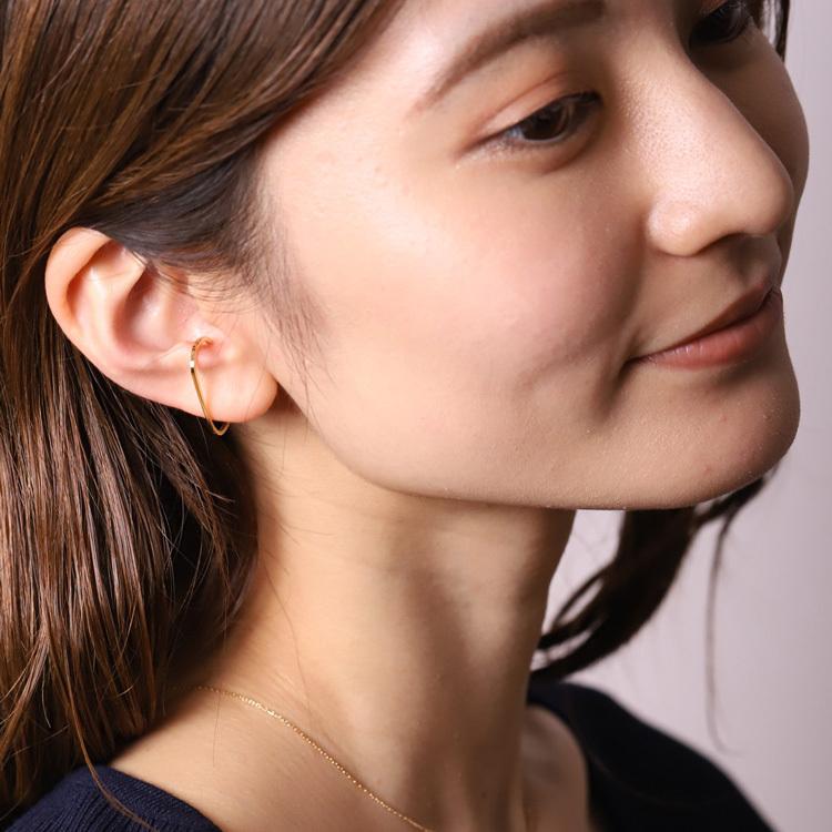 【土日限定2000円OFFクーポン有】 イヤーカフ 18金 イヤカフ k18 18k レディース ノンホール ピアス 楕円 ノンホールピアス つけっぱなし 大ぶり 片耳 | DEVAS | 02