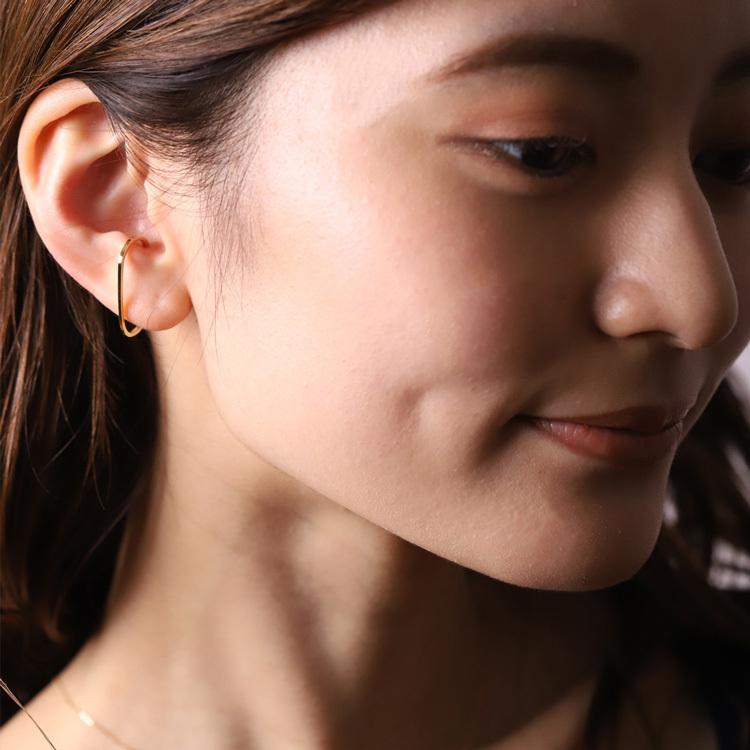 【土日限定2000円OFFクーポン有】 イヤーカフ 18金 イヤカフ k18 18k レディース ノンホール ピアス 楕円 ノンホールピアス つけっぱなし 大ぶり 片耳 | DEVAS | 08