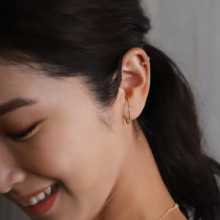 イヤーカフ 18金 イヤカフ k18 18k レディース ノンホール ピアス  チェーンデザイン チェーン 18 金 ノンホールピアス シンプル ゴールド 小さめ つけっぱなし | DEVAS | 12