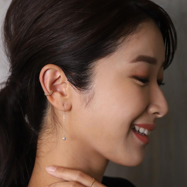 イヤーカフ 18金 イヤカフ k18 18k レディース ノンホール ピアス  チェーンデザイン チェーン 18 金 ノンホールピアス シンプル ゴールド 小さめ つけっぱなし | DEVAS | 02