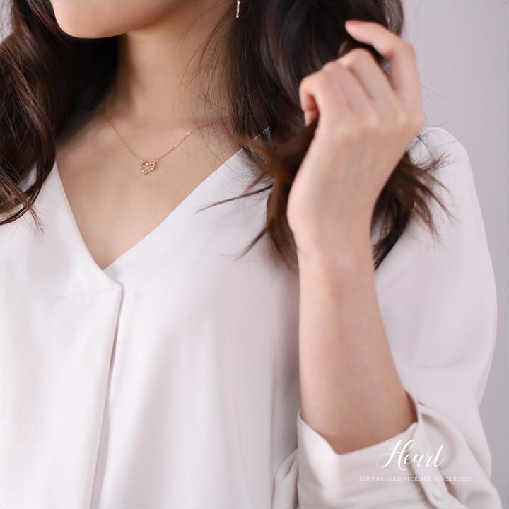 【土日限定2500円OFFクーポン有】 18金ネックレス k18 ネックレス 18金 ピンクゴールド レディース ハート オープンハート 18k あずきチェーン 小豆 | DEVAS | 05