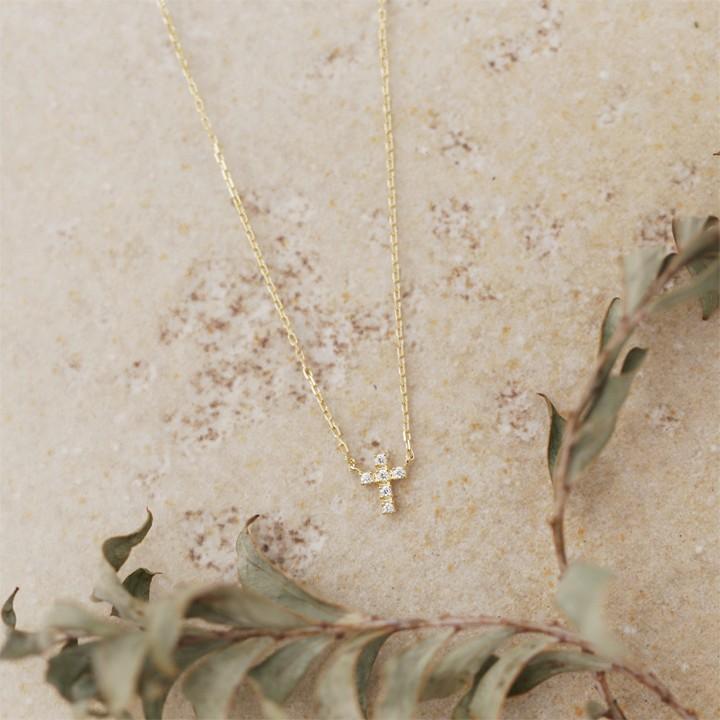 【土日限定3500円OFFクーポン有】 18金ネックレス k18 ネックレス 18金 レディース クロス クロスネックレス ダイヤモンド 18k あずきチェーン 小豆 | DEVAS | 01