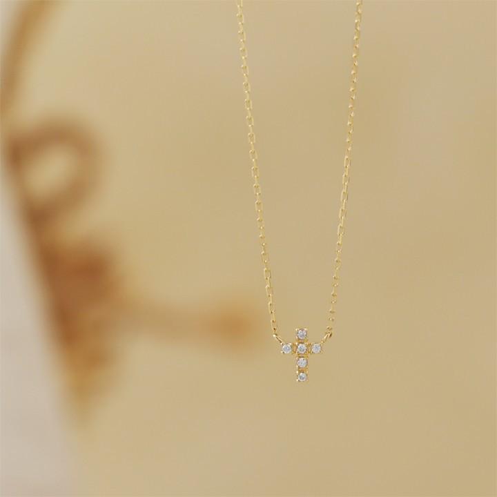 【土日限定3500円OFFクーポン有】 18金ネックレス k18 ネックレス 18金 レディース クロス クロスネックレス ダイヤモンド 18k あずきチェーン 小豆 | DEVAS | 02
