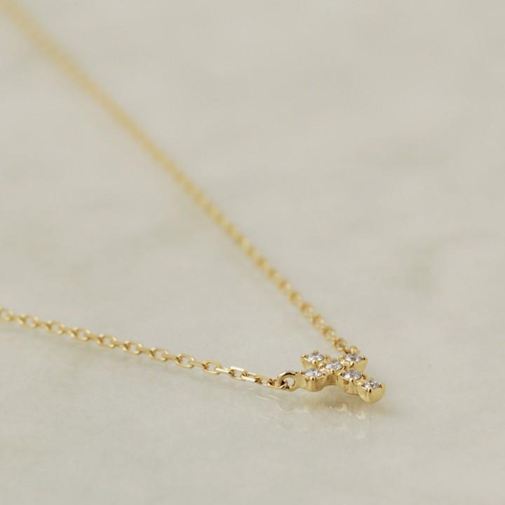 【土日限定3500円OFFクーポン有】 18金ネックレス k18 ネックレス 18金 レディース クロス クロスネックレス ダイヤモンド 18k あずきチェーン 小豆 | DEVAS | 03