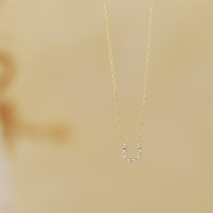 【土日限定3500円OFFクーポン有】 18金ネックレス k18 ネックレス 18金 レディース 馬蹄 ホースシュー ダイヤモンド 8石 18k あずきチェーン 小豆 | DEVAS | 02