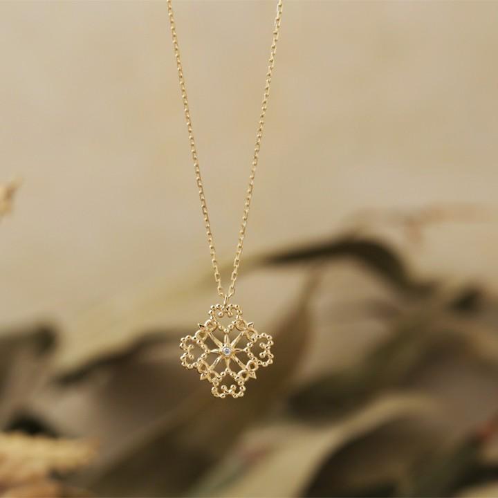 【土日限定3500円OFFクーポン有】 18金ネックレス k18 ネックレス 18金 レディース レース 四角形 ハート ダイヤ ロングネックレス k18ネックレス 18k | DEVAS | 01