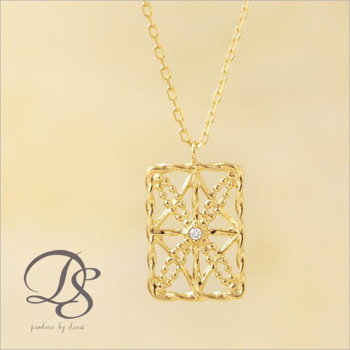 【土日限定4000円OFFクーポン有】 18金ネックレス k18 ネックレス 18金 レディース レース 四角形 ダイヤモンド ロングネックレス k18ネックレス 18k | DEVAS