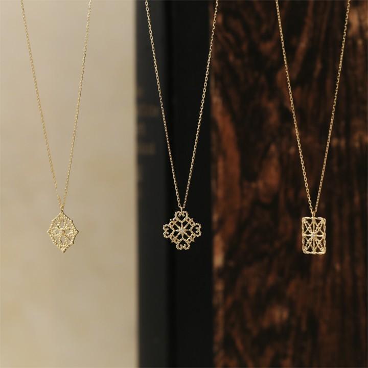 【土日限定4000円OFFクーポン有】 18金ネックレス k18 ネックレス 18金 レディース レース 四角形 ダイヤモンド ロングネックレス k18ネックレス 18k | DEVAS | 08