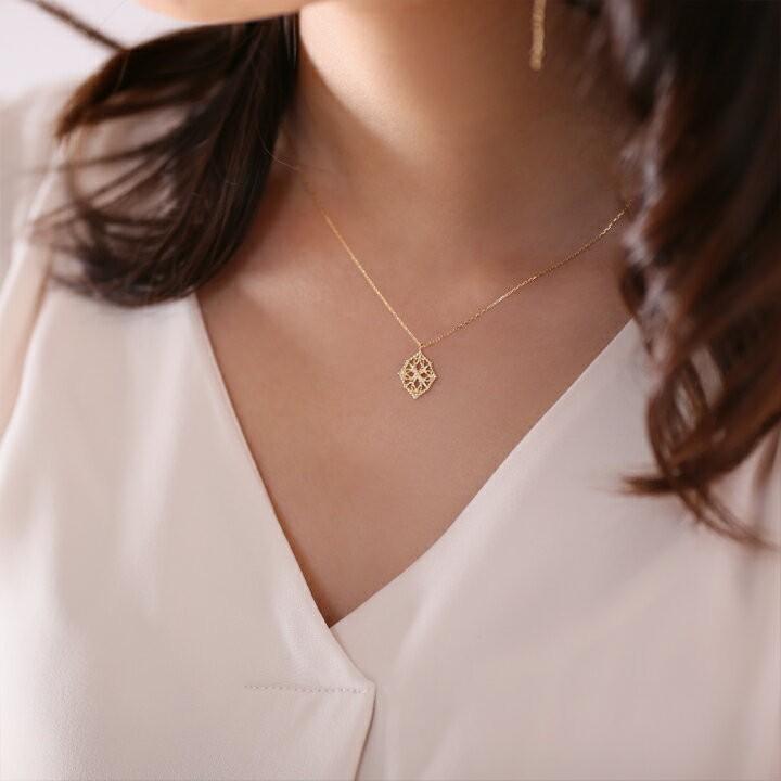 【土日限定3500円OFFクーポン有】 18金ネックレス k18 ネックレス 18金 レディース レース 八角形 ダイヤモンド ロングネックレス k18ネックレス 18k | DEVAS | 07