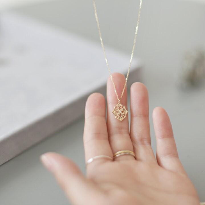 【土日限定3500円OFFクーポン有】 18金ネックレス k18 ネックレス 18金 レディース レース 八角形 ダイヤモンド ロングネックレス k18ネックレス 18k | DEVAS | 08