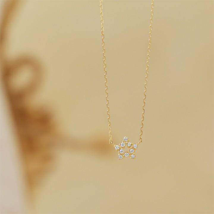 【2/4 値上げ対象】 18金ネックレス k18 ネックレス 18金 レディース スター オープンスター 星 ダイヤ k18ネックレス 18k あずきチェーン | DEVAS | 02