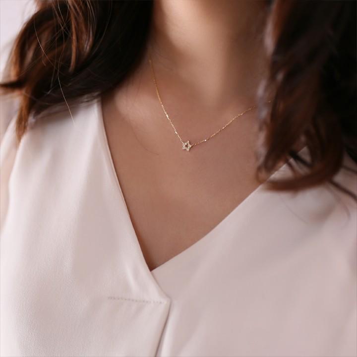 【2/4 値上げ対象】 18金ネックレス k18 ネックレス 18金 レディース スター オープンスター 星 ダイヤ k18ネックレス 18k あずきチェーン | DEVAS | 08
