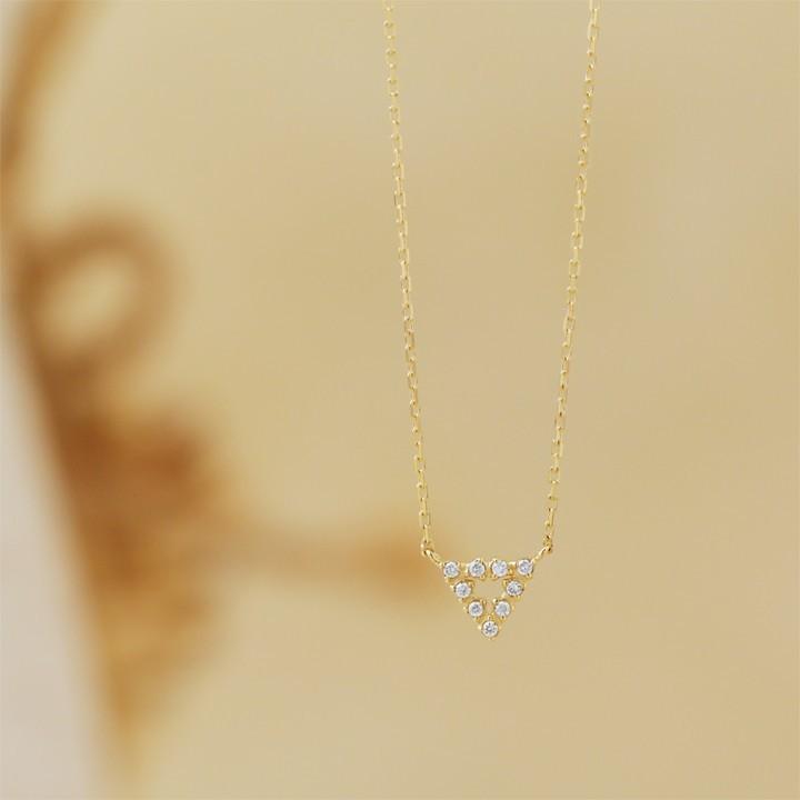 【土日限定3500円OFFクーポン有】 18金ネックレス k18 ネックレス 18金 レディース 三角形 トライアングル ダイヤ k18ネックレス 18k あずきチェーン | DEVAS | 02
