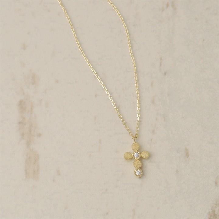 【土日限定4000円OFFクーポン有】  18金ネックレス k18 ネックレス 18金 レディース クロス クロスネックレス ダイヤモンド 18k あずきチェーン 小豆 | DEVAS | 01