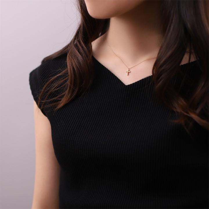 【土日限定4000円OFFクーポン有】  18金ネックレス k18 ネックレス 18金 レディース クロス クロスネックレス ダイヤモンド 18k あずきチェーン 小豆 | DEVAS | 07