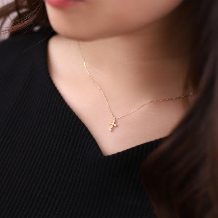【土日限定4000円OFFクーポン有】  18金ネックレス k18 ネックレス 18金 レディース クロス クロスネックレス ダイヤモンド 18k あずきチェーン 小豆 | DEVAS | 08