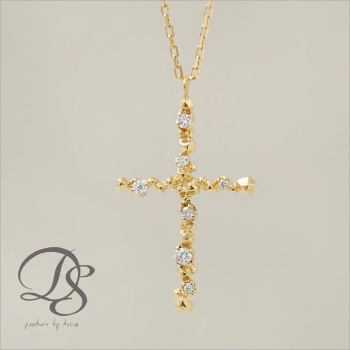 【土日限定3500円OFFクーポン有】 18金ネックレス k18 ネックレス 18金 レディース クロス クロスネックレス ダイヤモンド 18k あずきチェーン 小豆 | DEVAS
