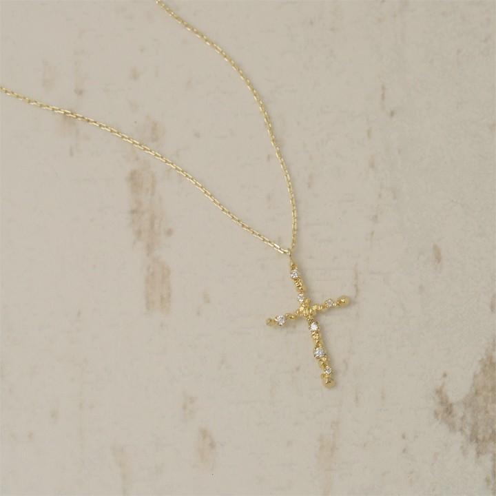 【土日限定3500円OFFクーポン有】 18金ネックレス k18 ネックレス 18金 レディース クロス クロスネックレス ダイヤモンド 18k あずきチェーン 小豆 | DEVAS | 01