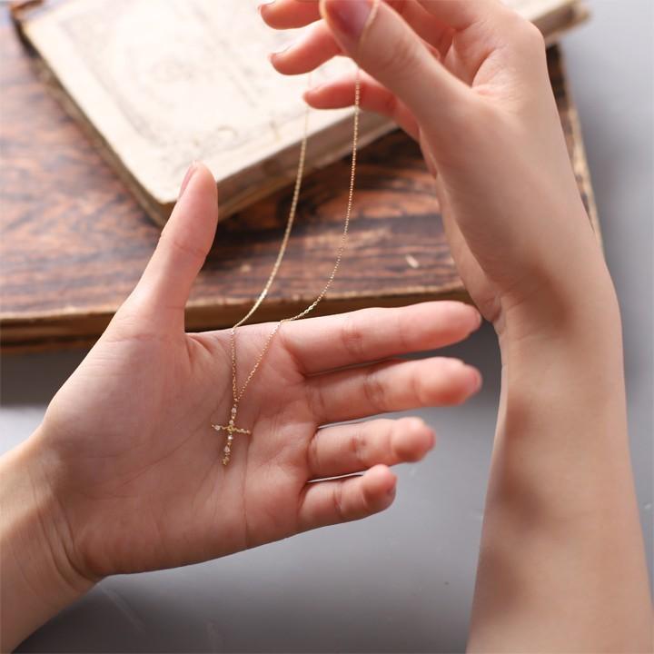 【土日限定3500円OFFクーポン有】 18金ネックレス k18 ネックレス 18金 レディース クロス クロスネックレス ダイヤモンド 18k あずきチェーン 小豆 | DEVAS | 10