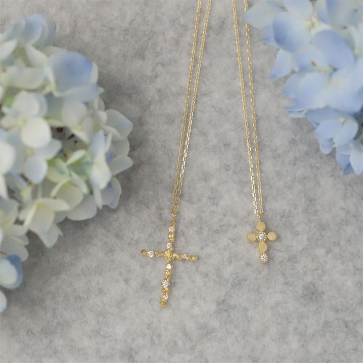 【土日限定3500円OFFクーポン有】 18金ネックレス k18 ネックレス 18金 レディース クロス クロスネックレス ダイヤモンド 18k あずきチェーン 小豆 | DEVAS | 11