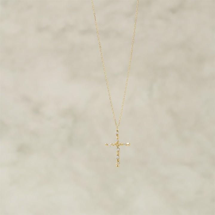 【土日限定3500円OFFクーポン有】 18金ネックレス k18 ネックレス 18金 レディース クロス クロスネックレス ダイヤモンド 18k あずきチェーン 小豆 | DEVAS | 02