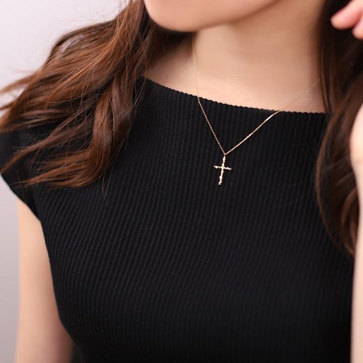 【土日限定3500円OFFクーポン有】 18金ネックレス k18 ネックレス 18金 レディース クロス クロスネックレス ダイヤモンド 18k あずきチェーン 小豆 | DEVAS | 09