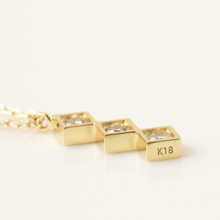 【土日限定5000円OFFクーポン有】  18金ネックレス k18 ネックレス 18金 レディース 3石 ダイヤモンド 四角 k18ネックレス 18k あずきチェーン 小豆 | DEVAS | 03
