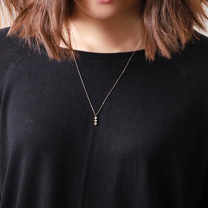 【土日限定5000円OFFクーポン有】  18金ネックレス k18 ネックレス 18金 レディース 3石 ダイヤモンド 四角 k18ネックレス 18k あずきチェーン 小豆 | DEVAS | 09