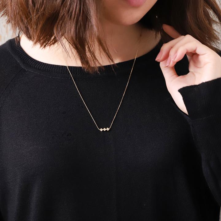 【土日限定5000円OFFクーポン有】  18金ネックレス k18 ネックレス 18金 レディース 3石 ダイヤモンド 四角 k18ネックレス 18k あずきチェーン 小豆 | DEVAS | 10