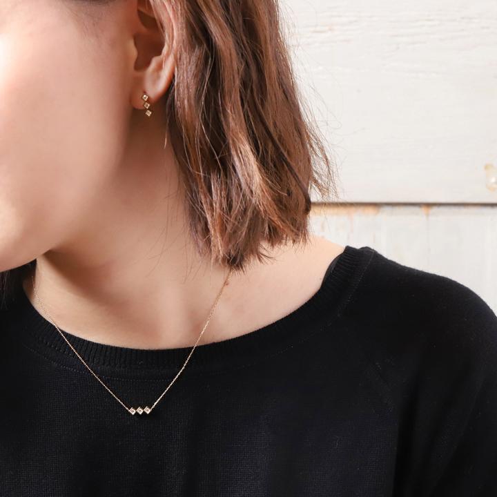【土日限定5000円OFFクーポン有】  18金ネックレス k18 ネックレス 18金 レディース 3石 ダイヤモンド 四角 k18ネックレス 18k あずきチェーン 小豆 | DEVAS | 11