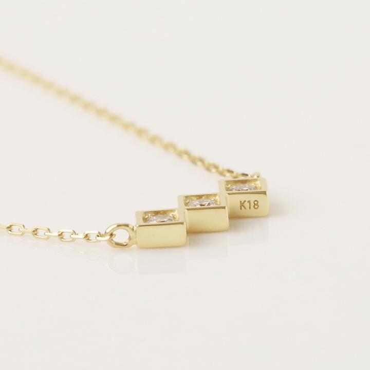 【土日限定5000円OFFクーポン有】  18金ネックレス k18 ネックレス 18金 レディース 3石 ダイヤモンド 四角 k18ネックレス 18k あずきチェーン 小豆 | DEVAS | 03