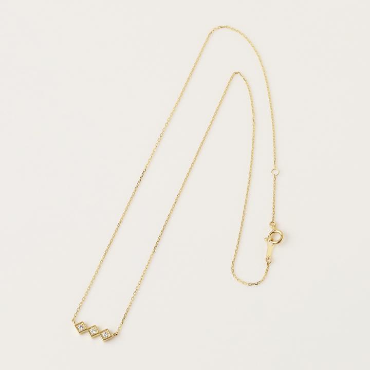 【土日限定5000円OFFクーポン有】  18金ネックレス k18 ネックレス 18金 レディース 3石 ダイヤモンド 四角 k18ネックレス 18k あずきチェーン 小豆 | DEVAS | 05