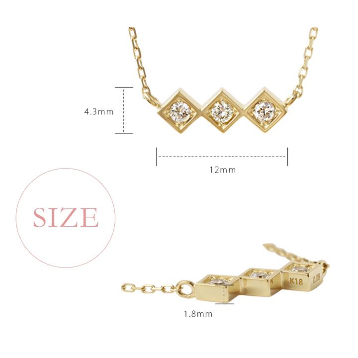 【土日限定5000円OFFクーポン有】  18金ネックレス k18 ネックレス 18金 レディース 3石 ダイヤモンド 四角 k18ネックレス 18k あずきチェーン 小豆 | DEVAS | 06
