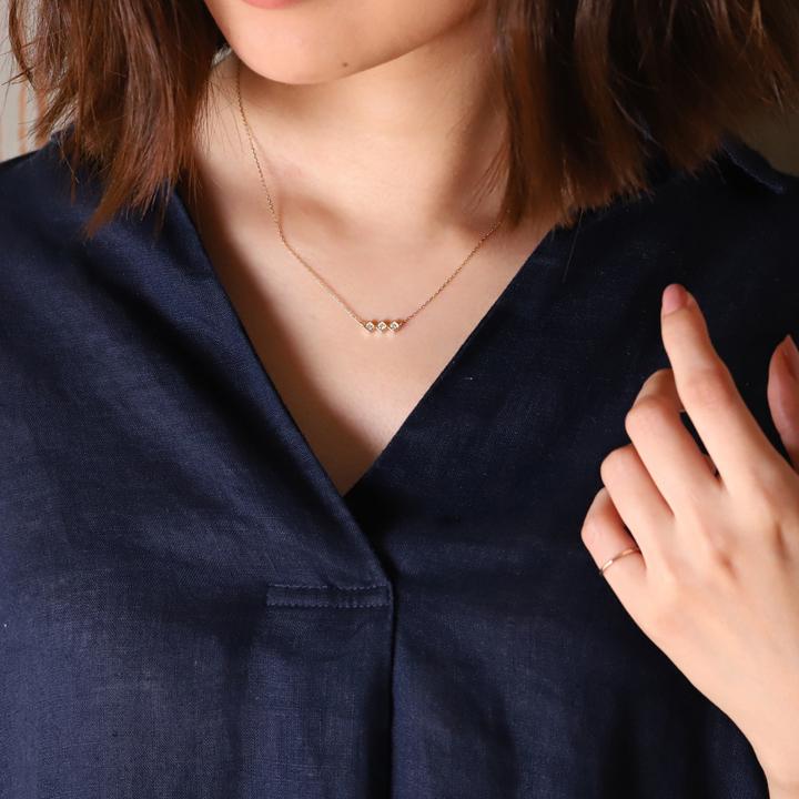 【土日限定5000円OFFクーポン有】  18金ネックレス k18 ネックレス 18金 レディース 3石 ダイヤモンド 四角 k18ネックレス 18k あずきチェーン 小豆 | DEVAS | 07