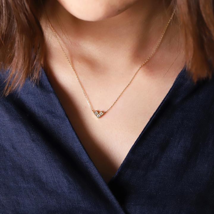 【土日限定5000円OFFクーポン有】 18金ネックレス k18 ネックレス 18金 レディース 3石 ダイヤモンド 四角 k18ネックレス 18k あずきチェーン 小豆 | DEVAS | 07