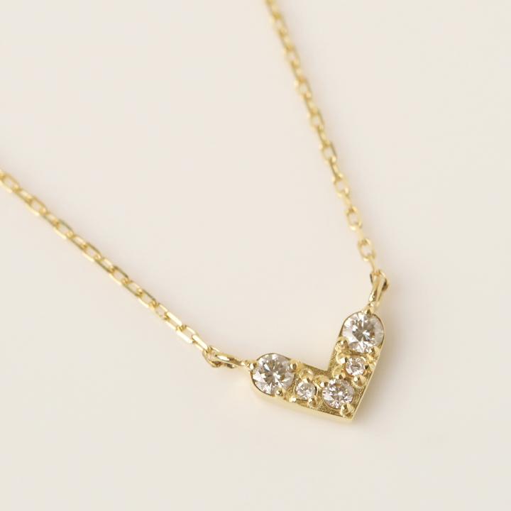 【2/4 値上げ対象】 18金ネックレス k18 ネックレス 18金 レディース ダイヤモンド 5石 V字 Vバー k18ネックレス 18k あずきチェーン 小豆 | DEVAS | 02