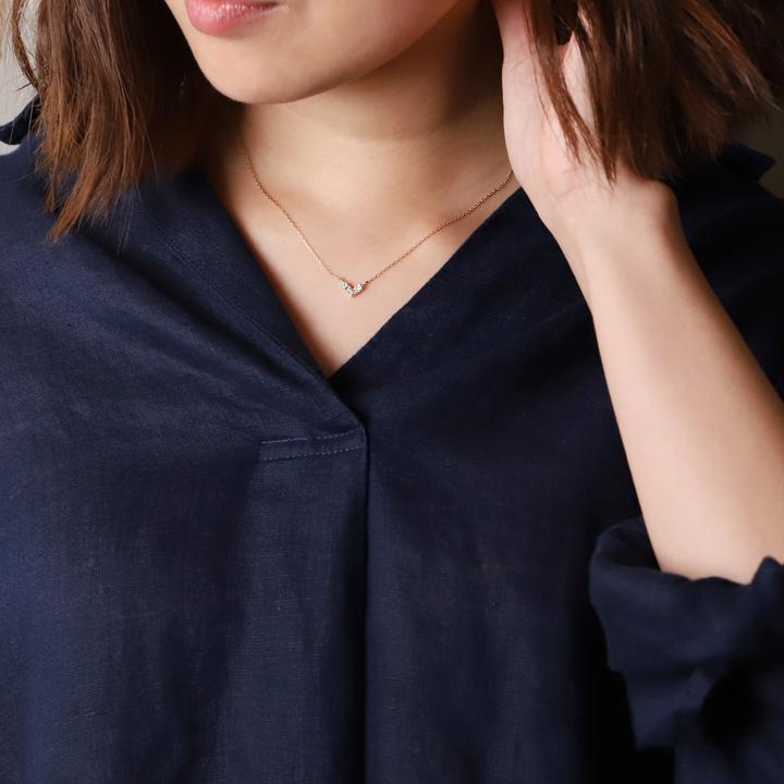 【2/4 値上げ対象】 18金ネックレス k18 ネックレス 18金 レディース ダイヤモンド 5石 V字 Vバー k18ネックレス 18k あずきチェーン 小豆 | DEVAS | 07