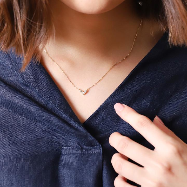 【2/4 値上げ対象】 18金ネックレス k18 ネックレス 18金 レディース ダイヤモンド 5石 V字 Vバー k18ネックレス 18k あずきチェーン 小豆 | DEVAS | 08