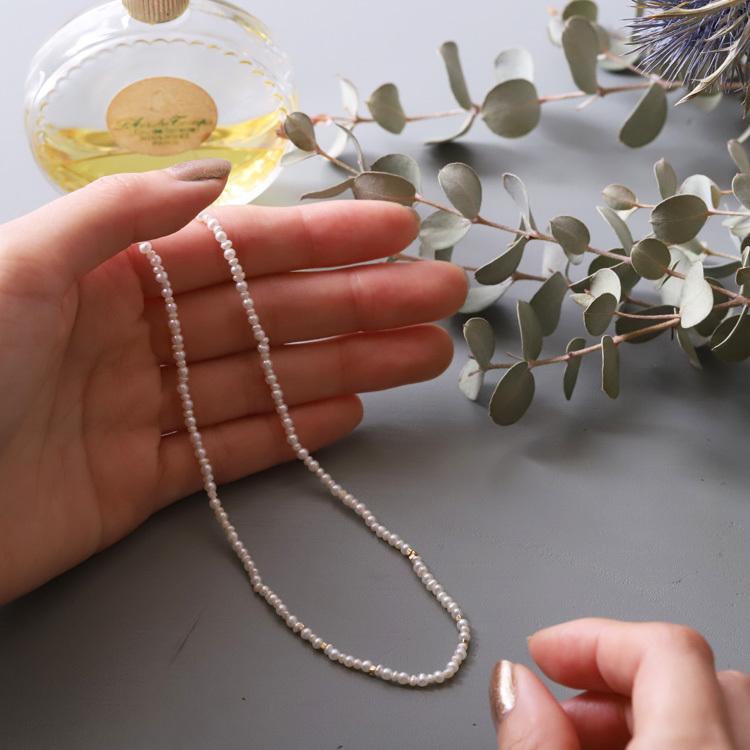 【土日限定1500円OFFクーポン有】 18金ネックレス k18 ネックレス 18金 レディース 淡水パール チョーカー パール パールネックレス 18k あずきチェーン | DEVAS | 10