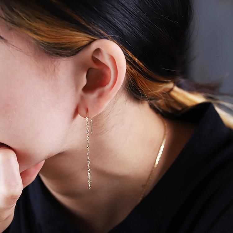 18金 ピアス k18 揺れる アメリカンピアス 18k スクリューチェーン 18金ピアス シンプル k18ピアス レディース ピアス18金 地金 ゴールド 18kピアス 両耳 セット | DEVAS | 02