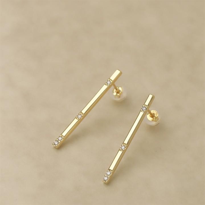 【土日限定5000円OFFクーポン有】 18金 ピアス k18 18金ピアス 18k チョコバー (ロング) ダイヤモンド k18ピアス レディース ピアス18金 両耳 セット | DEVAS | 02