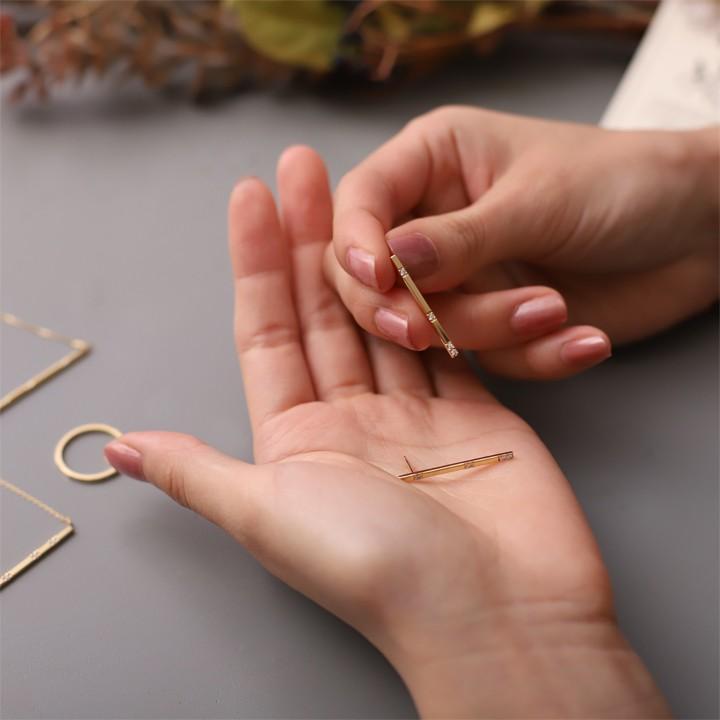 【土日限定5000円OFFクーポン有】 18金 ピアス k18 18金ピアス 18k チョコバー (ロング) ダイヤモンド k18ピアス レディース ピアス18金 両耳 セット | DEVAS | 07