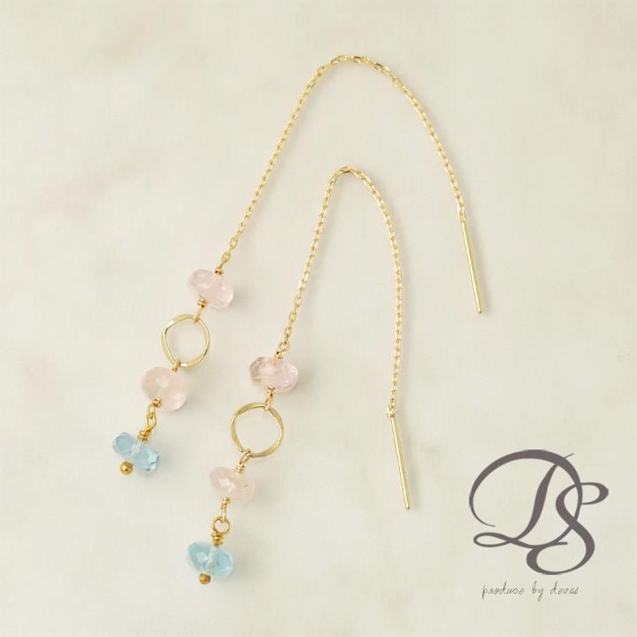 18金 ピアス k18 揺れる アメリカンピアス 18k 天然石 モルガナイト アクアマリン 18金ピアス シンプル k18ピアス レディース ピアス18金 地金 ゴールド 18k | DEVAS