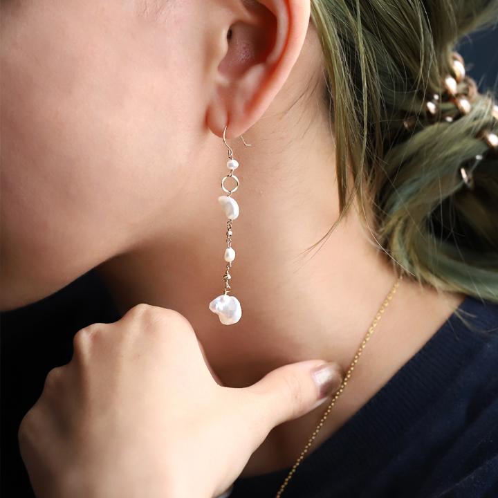 18金 ピアス k18 18金ピアス 18k フックピアス パール 淡水パール ストーン シンプル k18ピアス レディース ピアス18金 地金 ゴールド 18kピアス 両耳 | DEVAS | 10