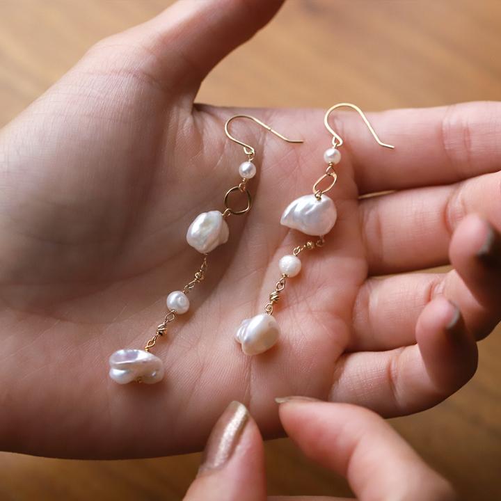 18金 ピアス k18 18金ピアス 18k フックピアス パール 淡水パール ストーン シンプル k18ピアス レディース ピアス18金 地金 ゴールド 18kピアス 両耳 | DEVAS | 09