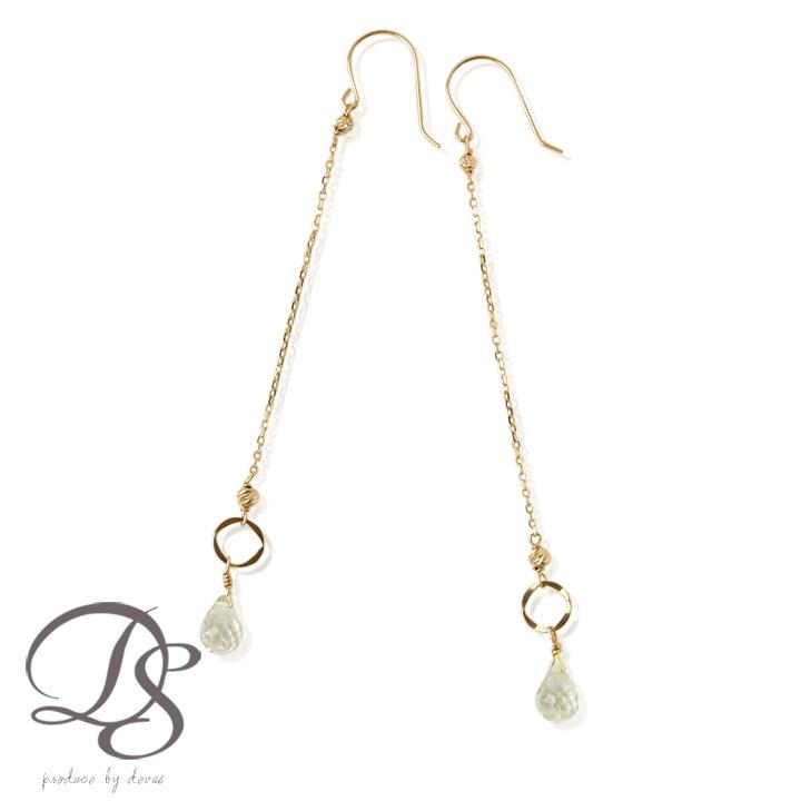 18金 ピアス k18 18金ピアス 18k フックピアス 天然石  グリーンクオーツ シンプル k18ピアス レディース ピアス18金 18 金 華奢 地金 ゴールド 18kピアス 両耳 | DEVAS