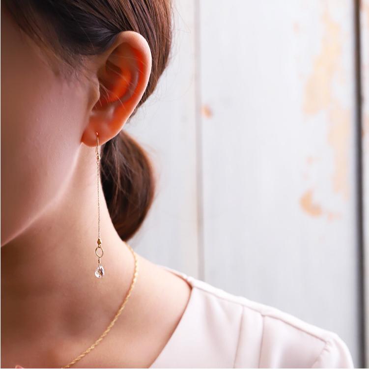 18金 ピアス k18 18金ピアス 18k フックピアス 天然石  グリーンクオーツ シンプル k18ピアス レディース ピアス18金 18 金 華奢 地金 ゴールド 18kピアス 両耳 | DEVAS | 02